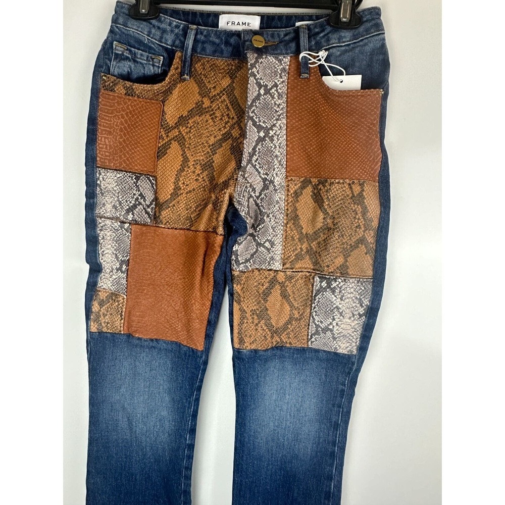 NWT FRAME Le Mini Boot Mid Rise Patchwork Snake Skin Print Jeans Women's Size 24 - Picture 5 of 15